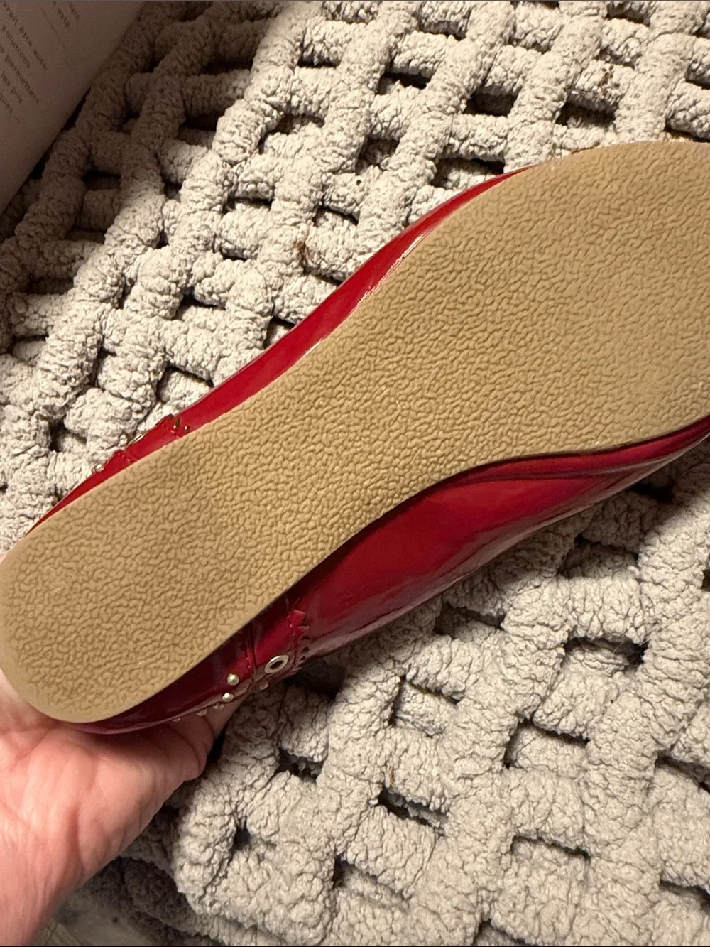Bass Red Patent Pointed-Toe Flats with Grommet Detail